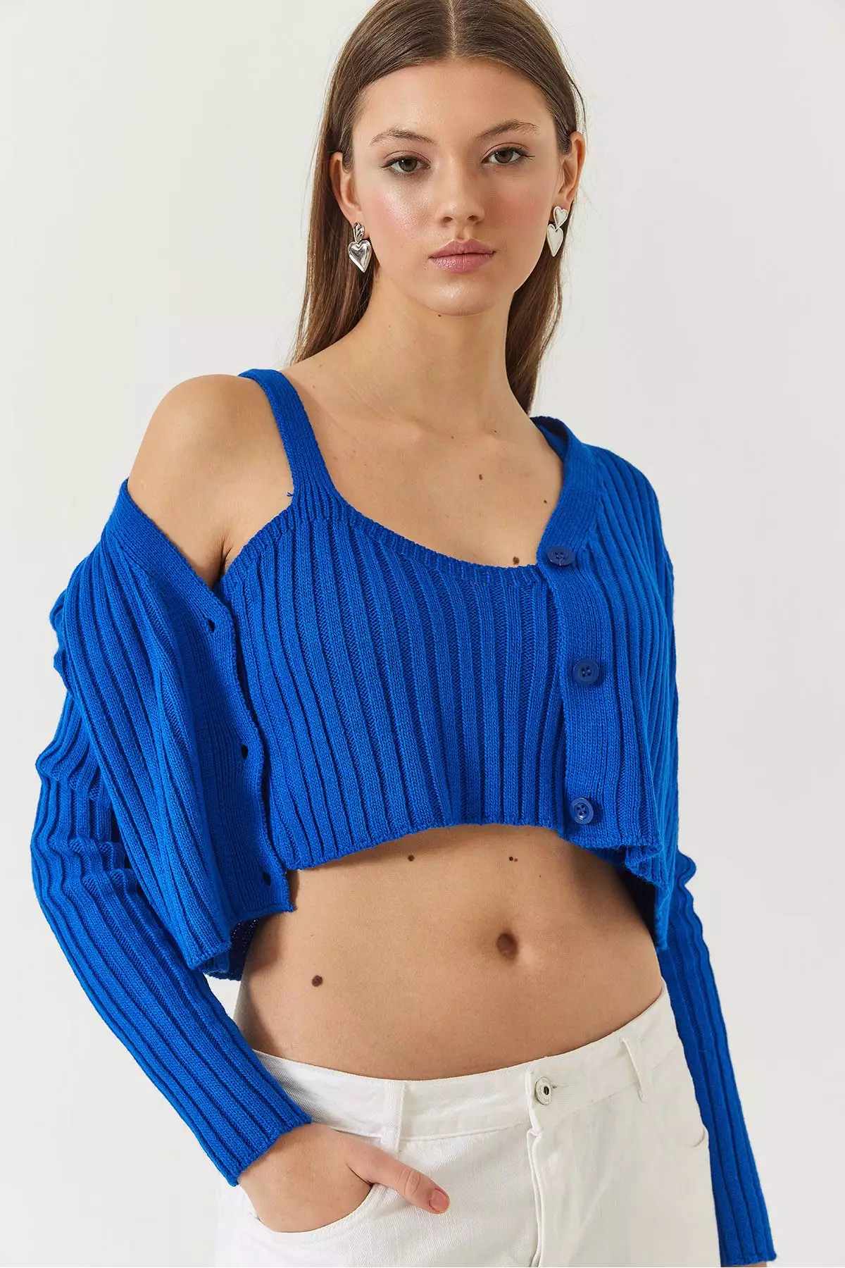 Women's Cardigan Crop Tank Top Double Knitwear Set