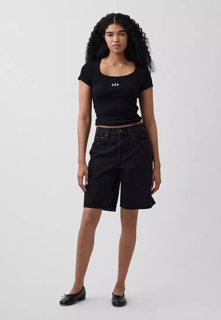 Ribbed Logo Scoop Neck Top
