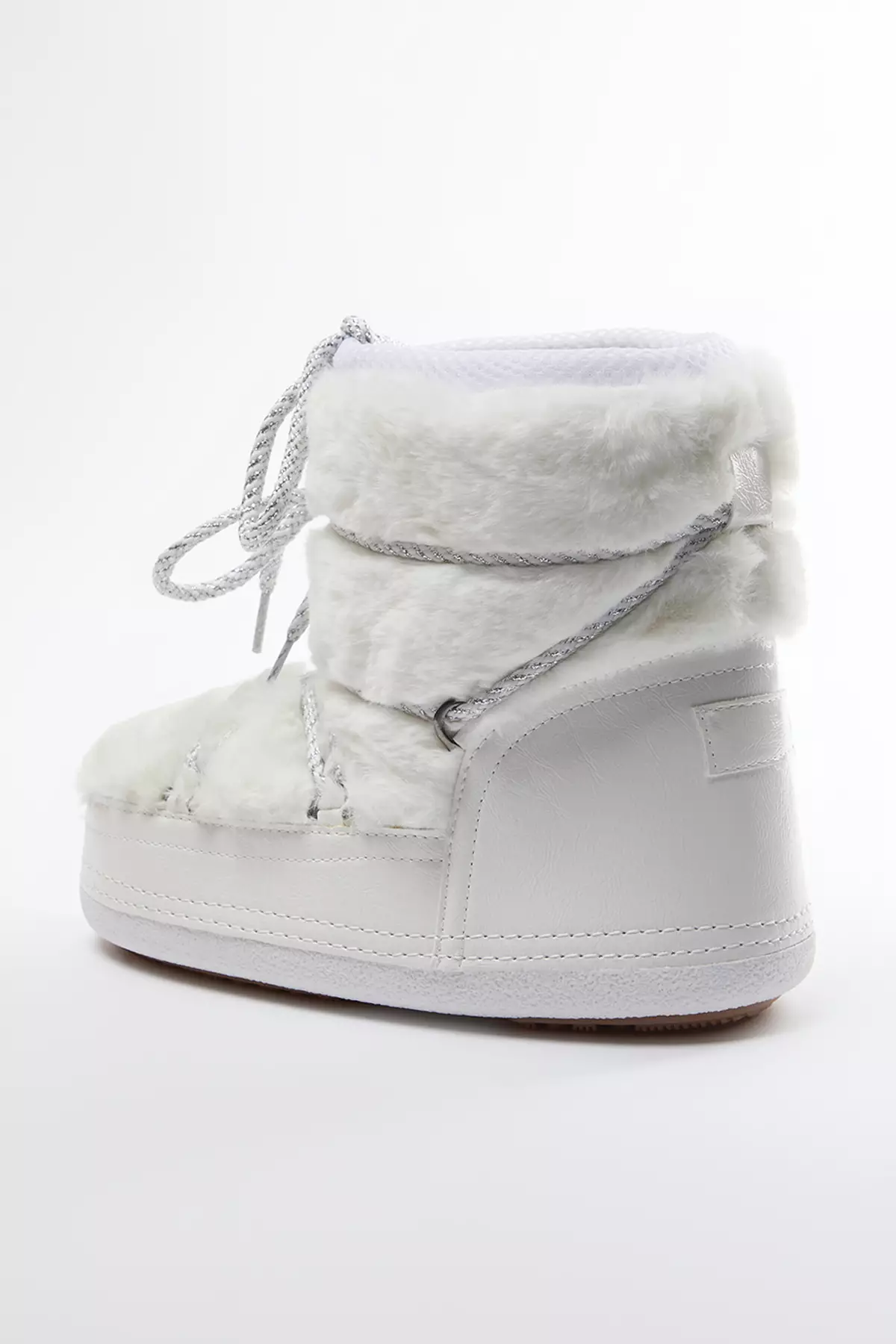 Ecru Fur Lace-Up Plush Women's Snow Boots Takaw25Bo00050