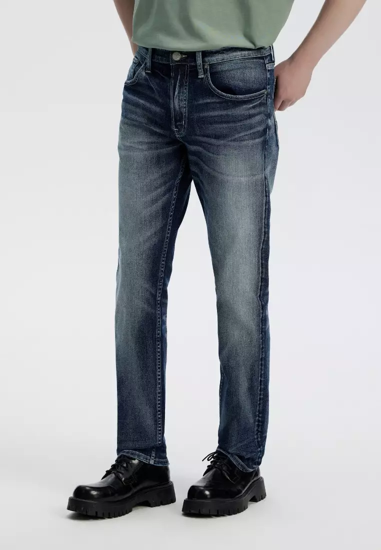 Men's V57 Slim Taper Dark Mid Tone Distressed Jeans