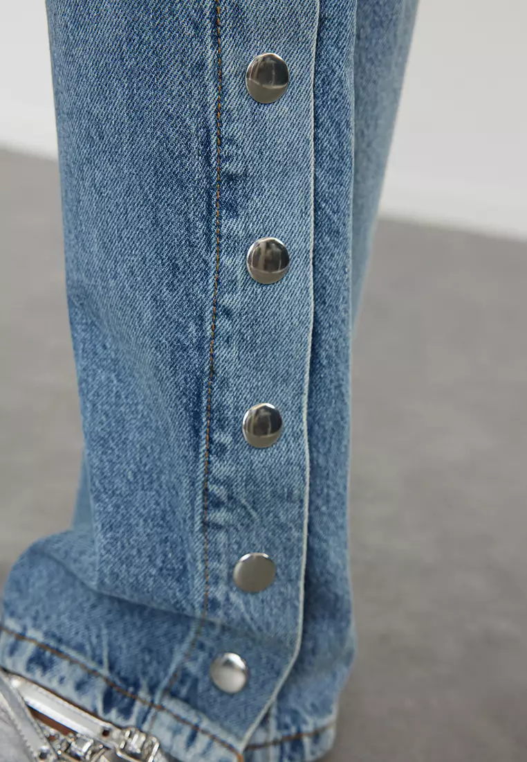 Accessory Detailed High Waist Wide Leg Jeans