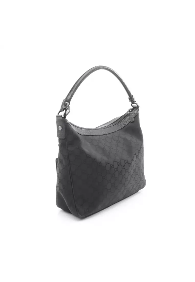 Pre-Loved Gucci GG nylon one shoulder bag Nylon leather black