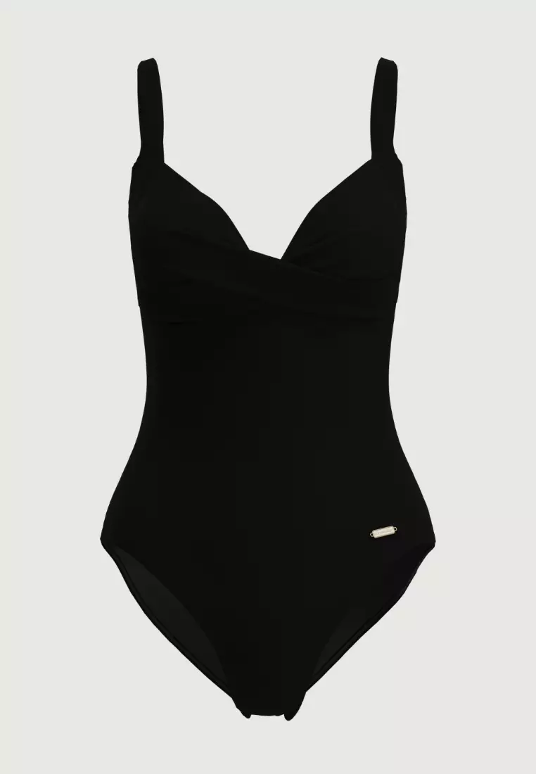 Core Solid Black Cross Front Onepiece