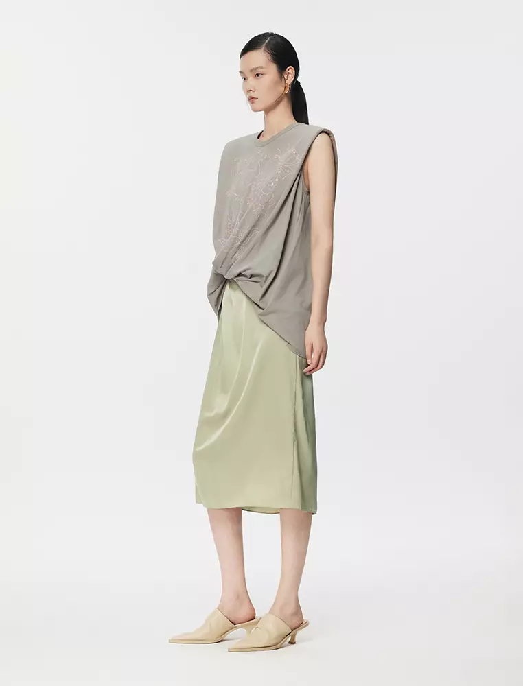 短款拼接無袖連衣裙