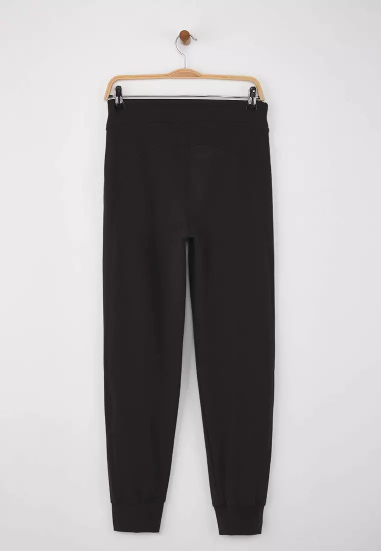 Black Brushed Soft Fabric Pocketed Sports Knitted Sweatpants