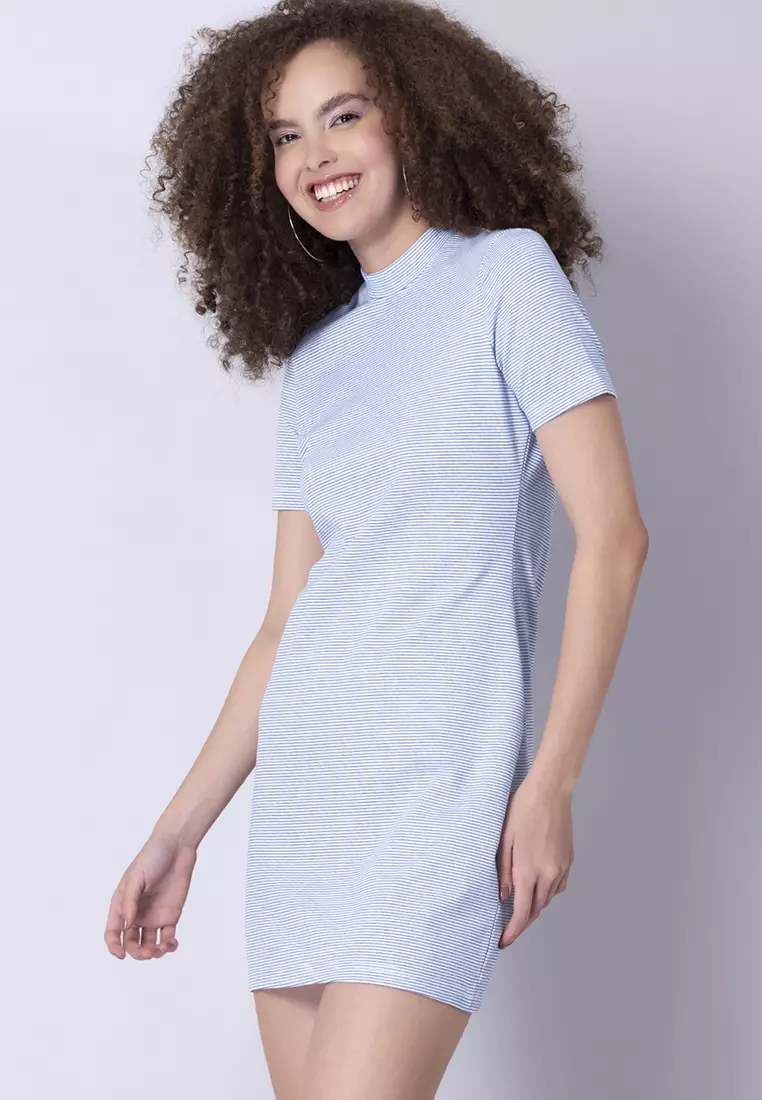 Blue Striped Mini Bodycon Dress