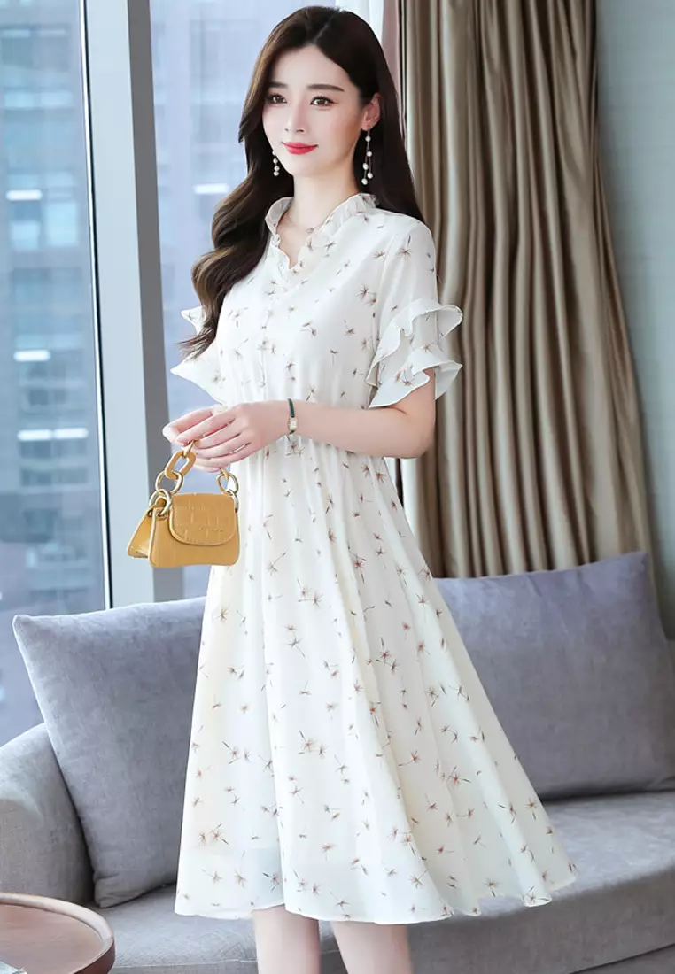 Buy Halo Floral Printed Chiffon Dress 2023 Online | ZALORA Singapore