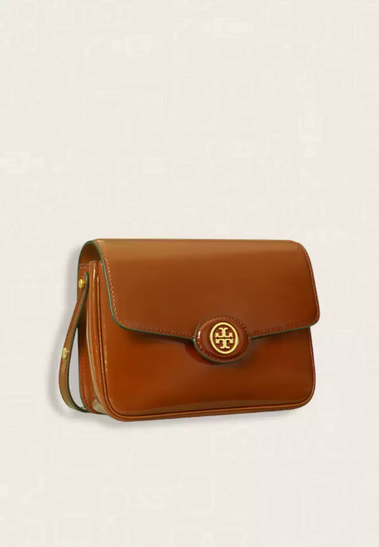 Tory Burch Robinson Spazzolato Convertible Shoulder Bag Dark Sienna