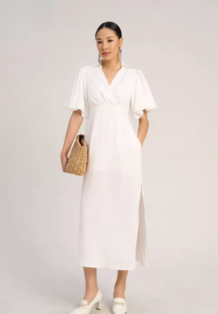 White Linen Midi Dress