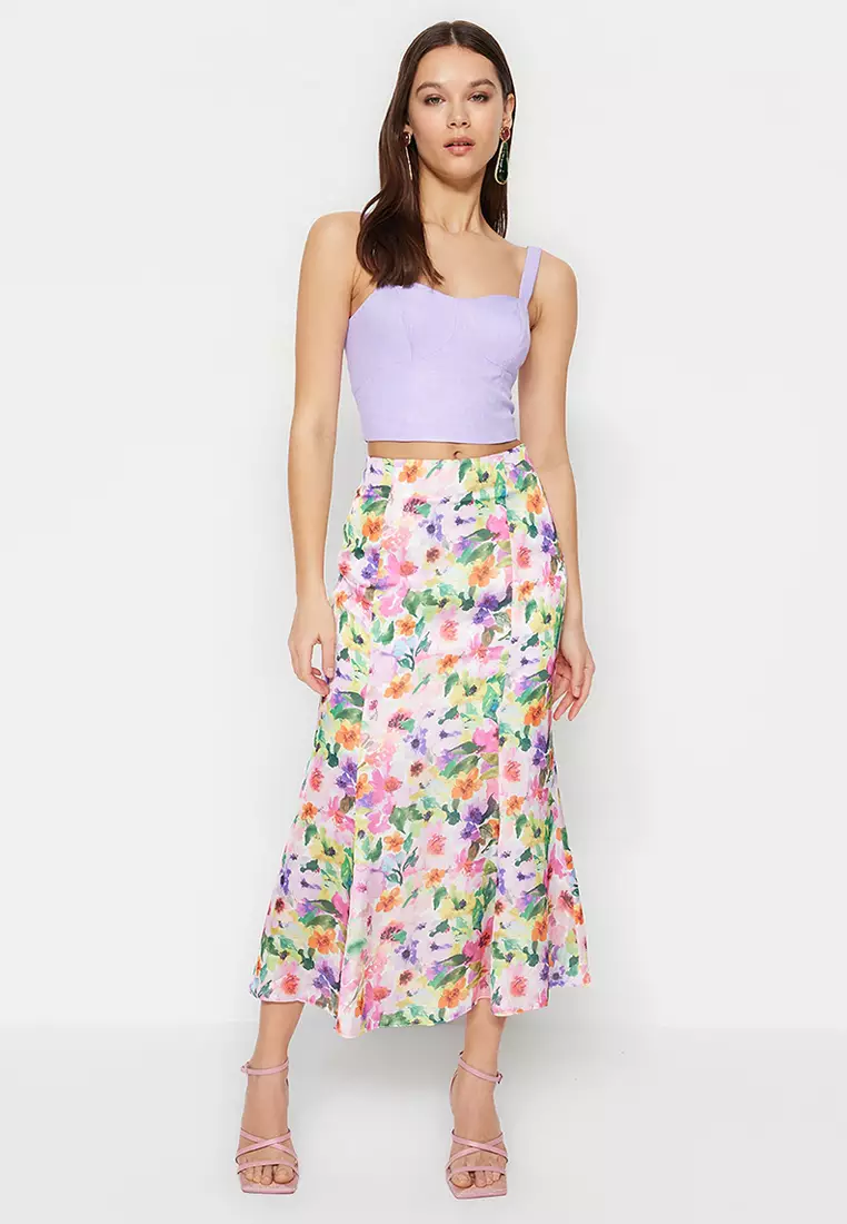 Floral Patterned Midi Skirt
