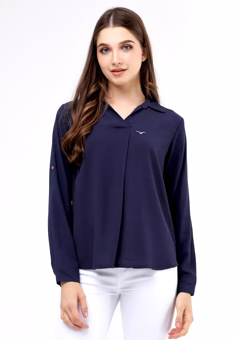 Buy Freego Ladies Woven Plain Linen Long Sleeve Blouse 2025 Online