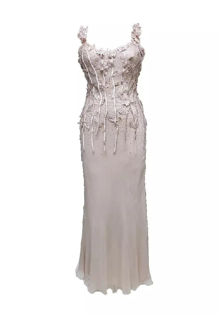 Romantic Effortless Silk Chiffon Beaded Evening Dress