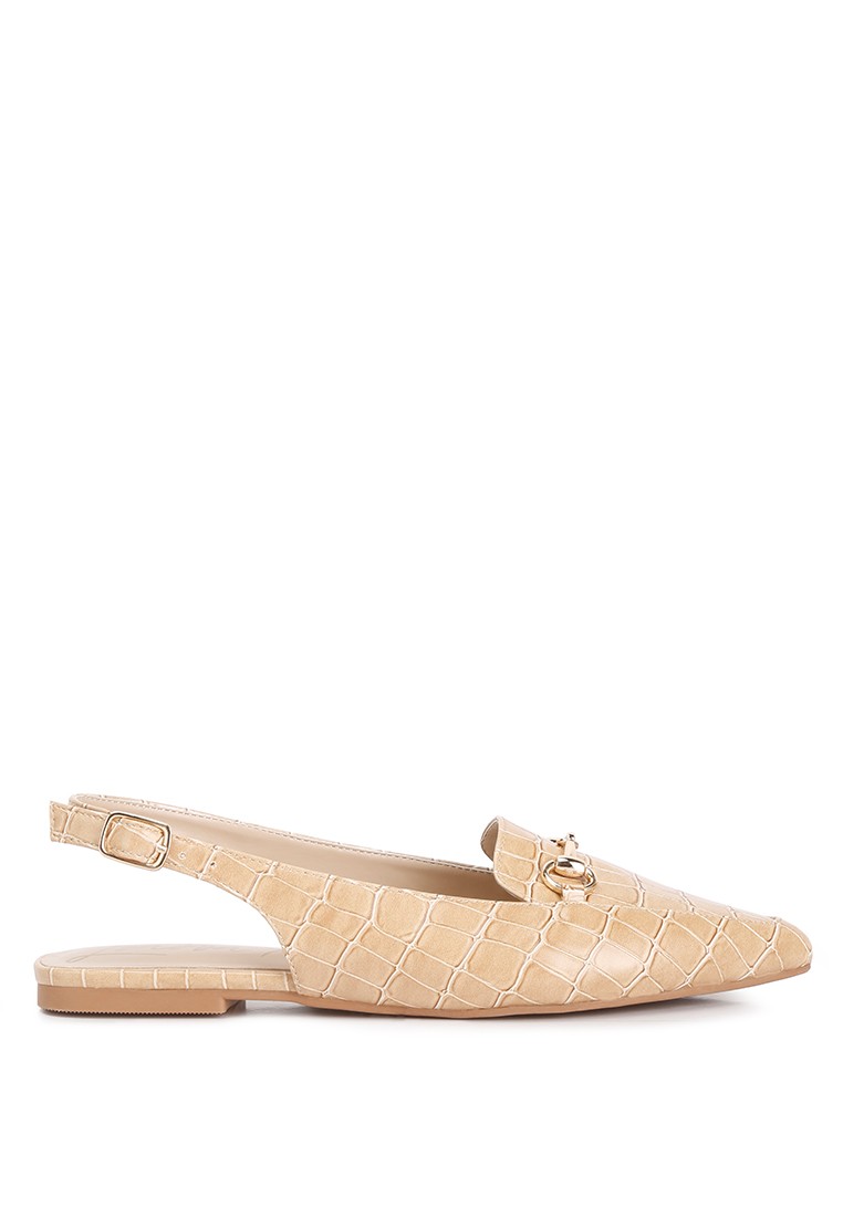 Latte Croc Slingback Flat Sandals
