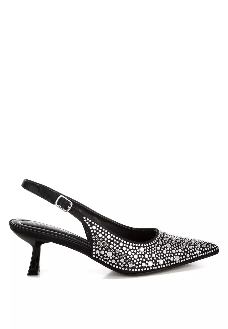 Discount on London Rag  shoes - SKU: Pointed Toe Rhinestone Slingbacks in Black
