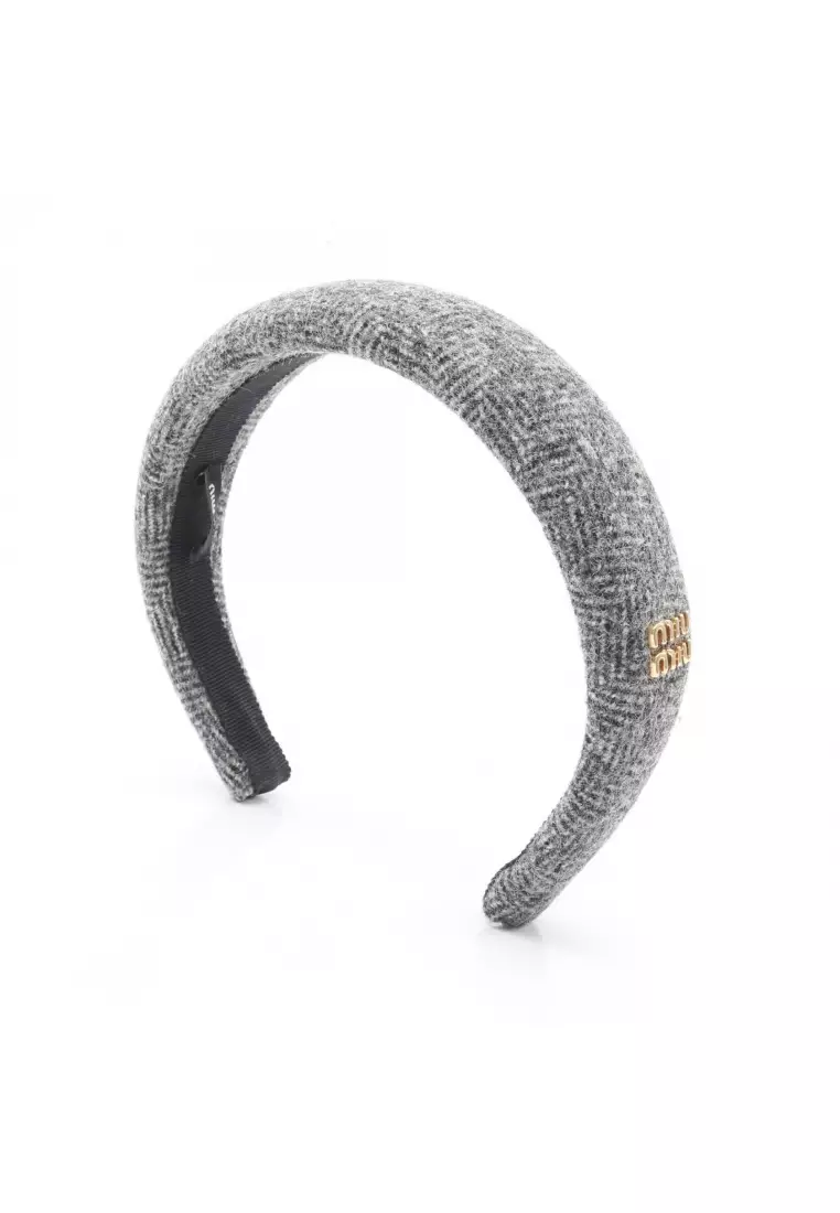 Pre-Loved MIU MIU tweed logo headband fabric gray