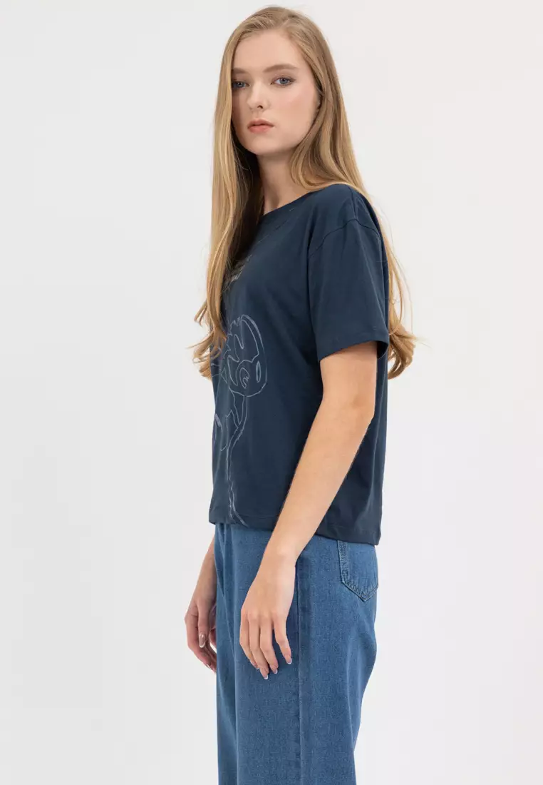 Ladies MFG Floral Tee Lead Blue