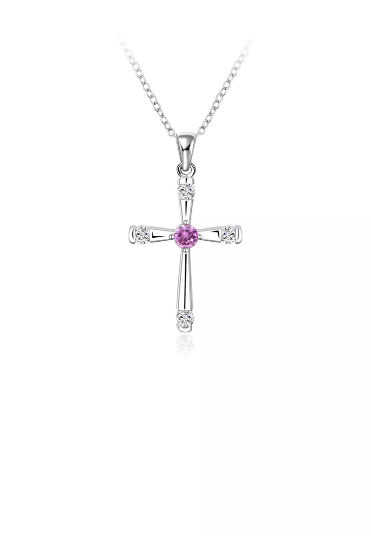 Buy Glamorousky Simple Cross Pendant with Purple Austrian Element