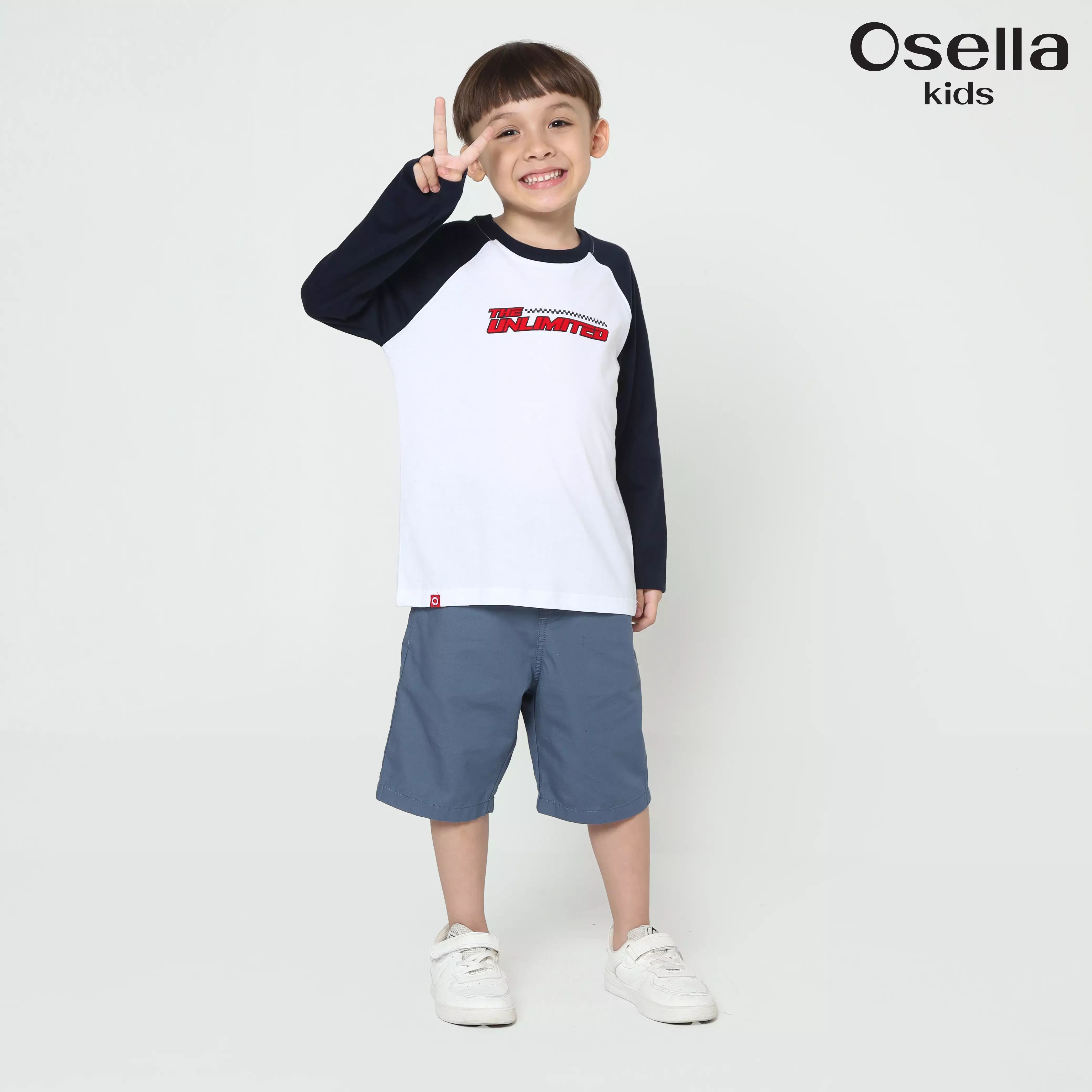 Osella Unlimited Raglan T-Shirt Contrast Long Sleeve In White And Navy  2277500501 | Kaos Lengan Panjang Anak Laki Laki