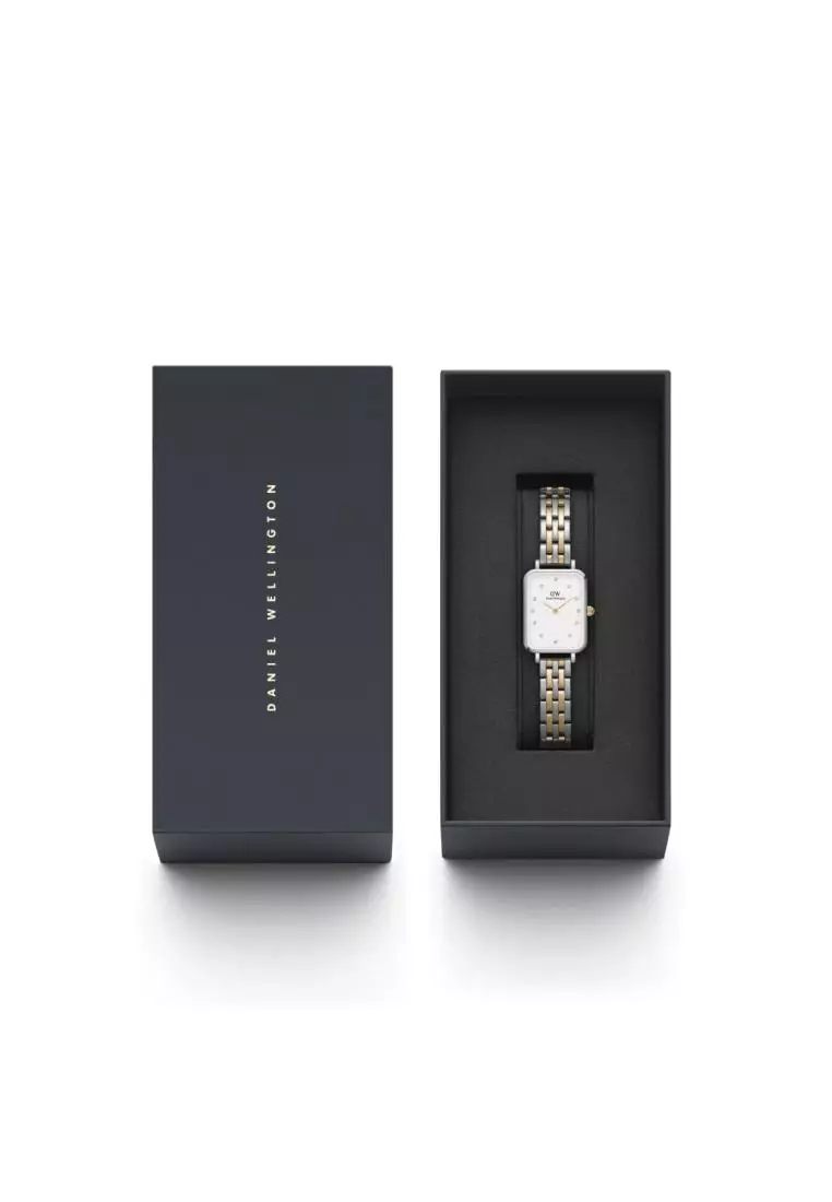 Quadro Lumine 20x26mm 5-Link Gold/Silver White Dial - Watch for women - Stainless Steel watch strap - Square Crystals Dial - Two Tone - DW official - Women's watch - Female watch - Ladies watch - Authentic - Jam tangan wanita - jam tangan perempuan