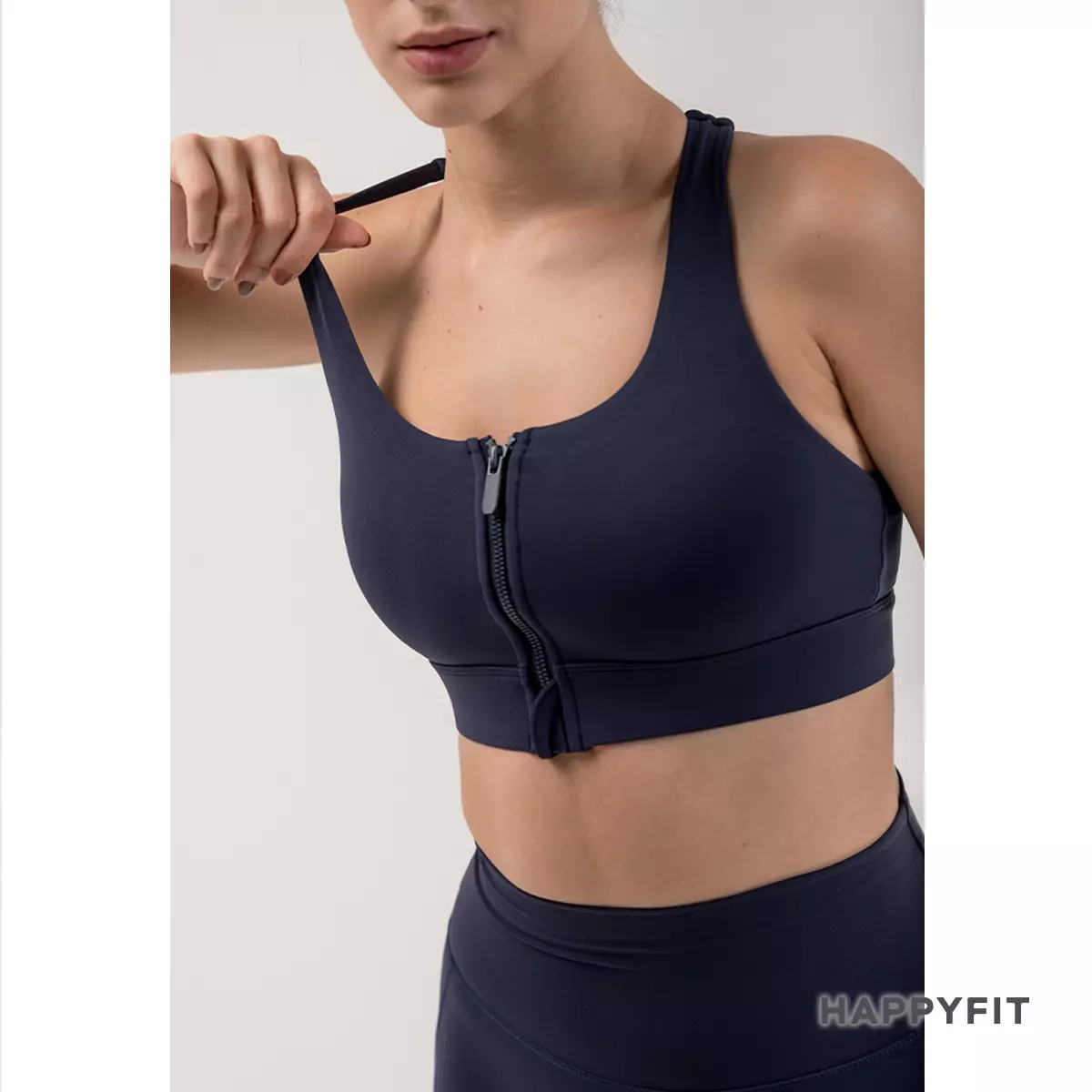 Happyfit Zip Front High Support Sports Bra / Bra Olahraga Wanita - Navy