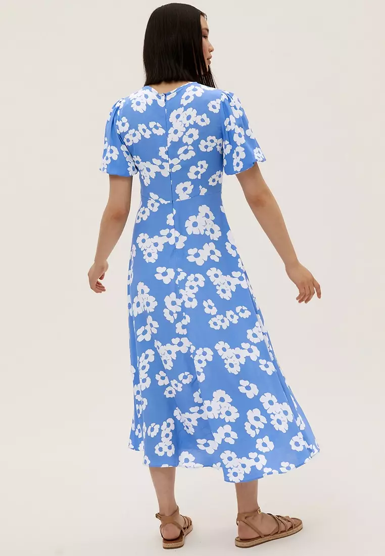 Jual Marks & Spencer Floral Round Neck Midaxi Tea Dress Original 2024 ...