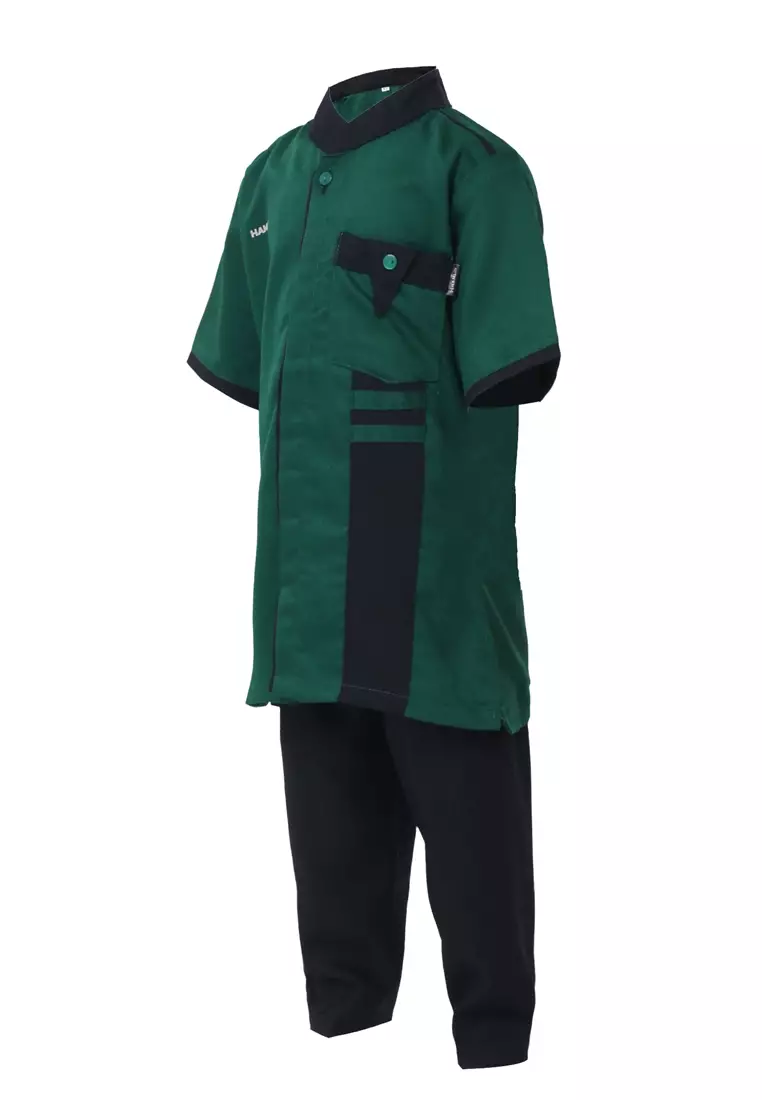 Jourell Setelan Koko Anak Laki-laki Motif Polos Childrens Shirt Lengan Pendek Material Cotton ORIGINAL - Dark Green