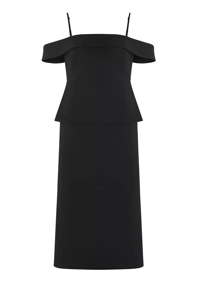 Black Square Neck Drop Sleeve Chic/Night Woven Plus Size Dress TBBSS25AH00147