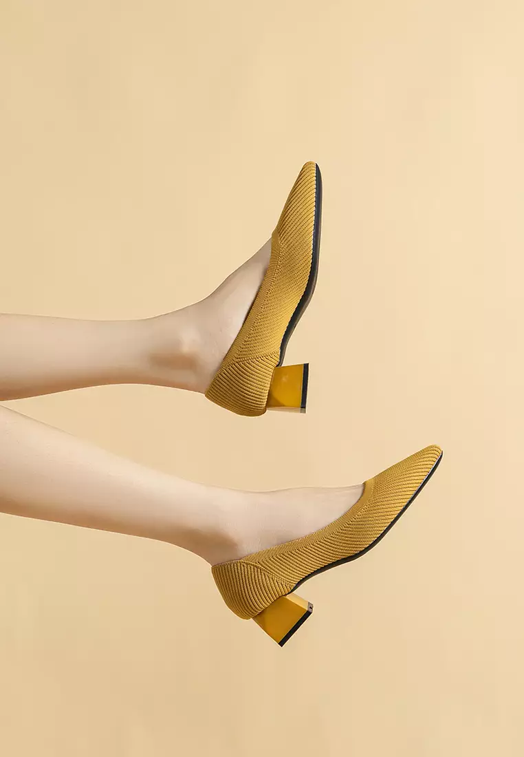 4CM ‌Pointed-toe Fly Knit‌ Chunky Heels‌ TJ1508