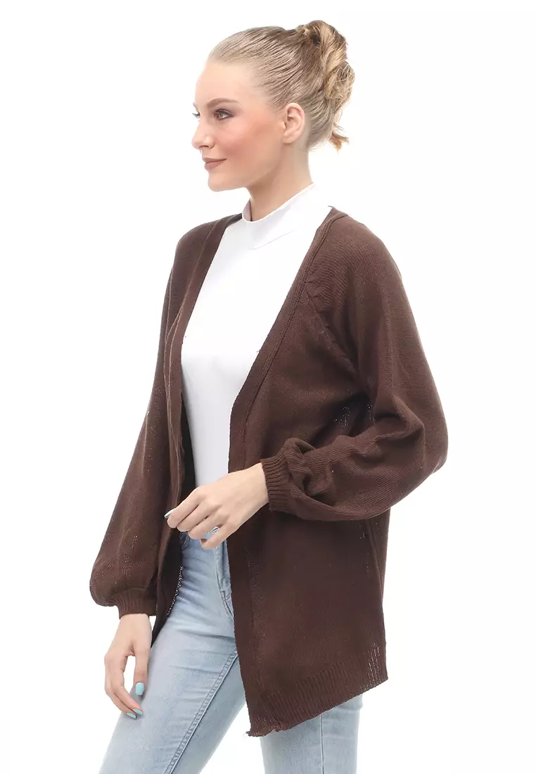 Cardigan Fashion Wanita Loose Fit Design Kasual Premium Quality - Coklat Tua