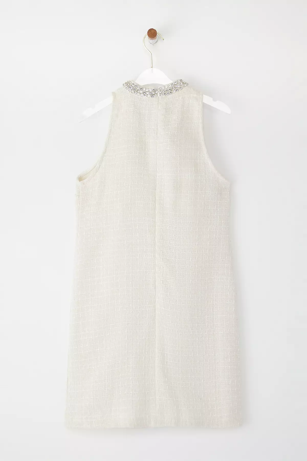 White Stone Embroidery Detailed Lined Thin Tweed Mini Woven Dress TWOSS25EL00754