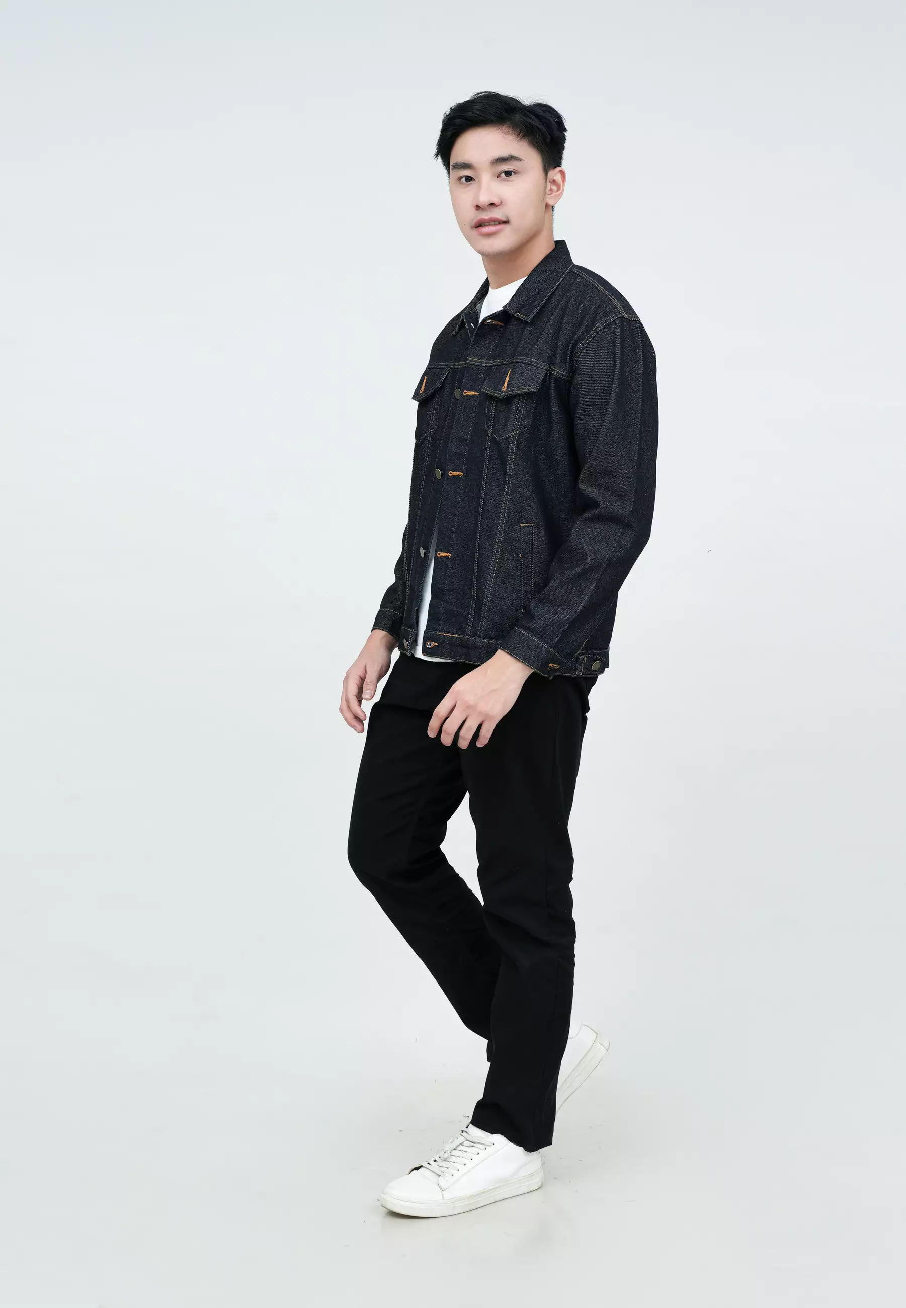 Houseofcuff Jaket Jeans Pria Motif Japan Jaket Denim Biru Gelap