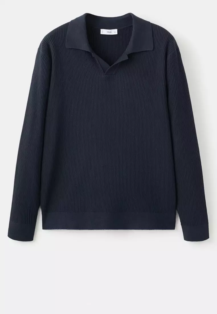 Cotton-Blend Ribbed Polo Sweater