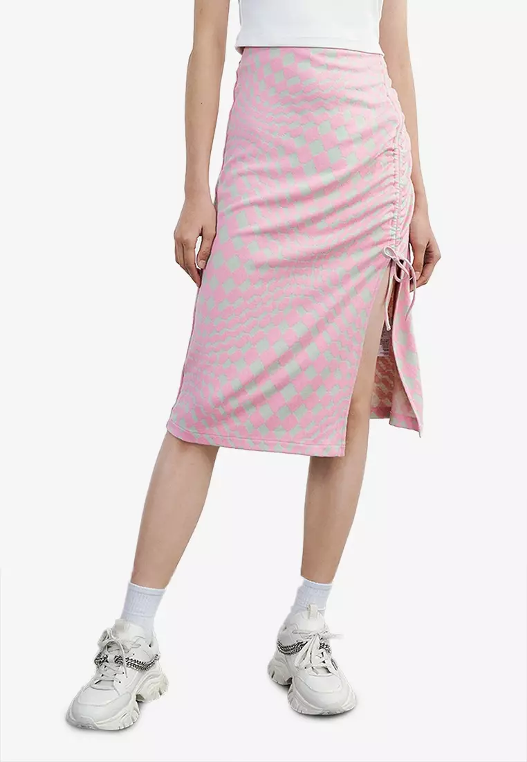 Drawstring plaid skirt online