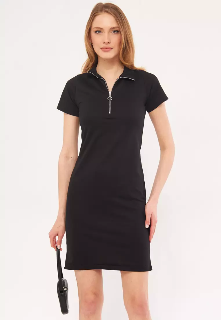 Collar Zippered Bodycon Dress