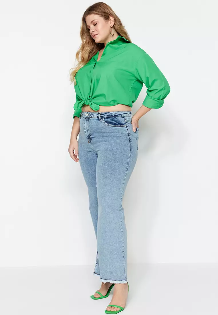 High Waist Dirty Trim Detailed Wide Leg Jeans.