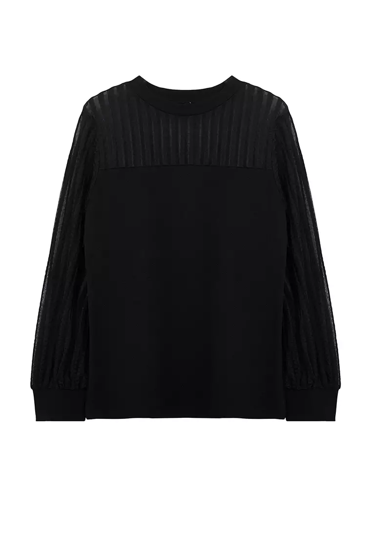 Black Stand Collar Laced Body-Smoothing Knitted Plus Size Blouse TBBAW25AF00010