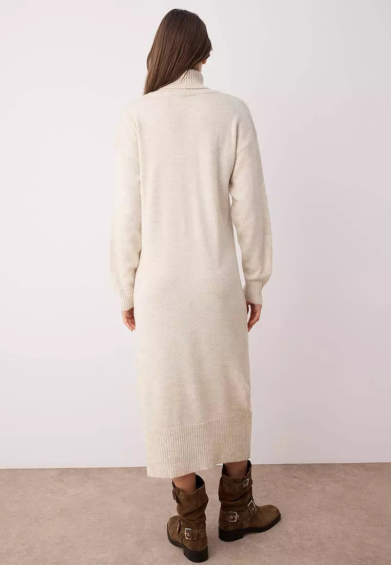 Stone Maxi Wide Mold Soft Texture Plain Knitwear Dress