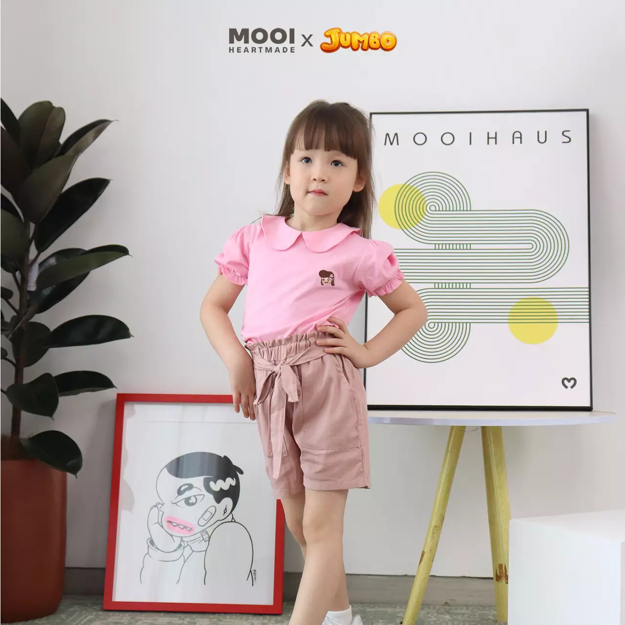 Mooi x Jumbo Setelan Anak Perempuan Meri Collar Set - Pink Berry