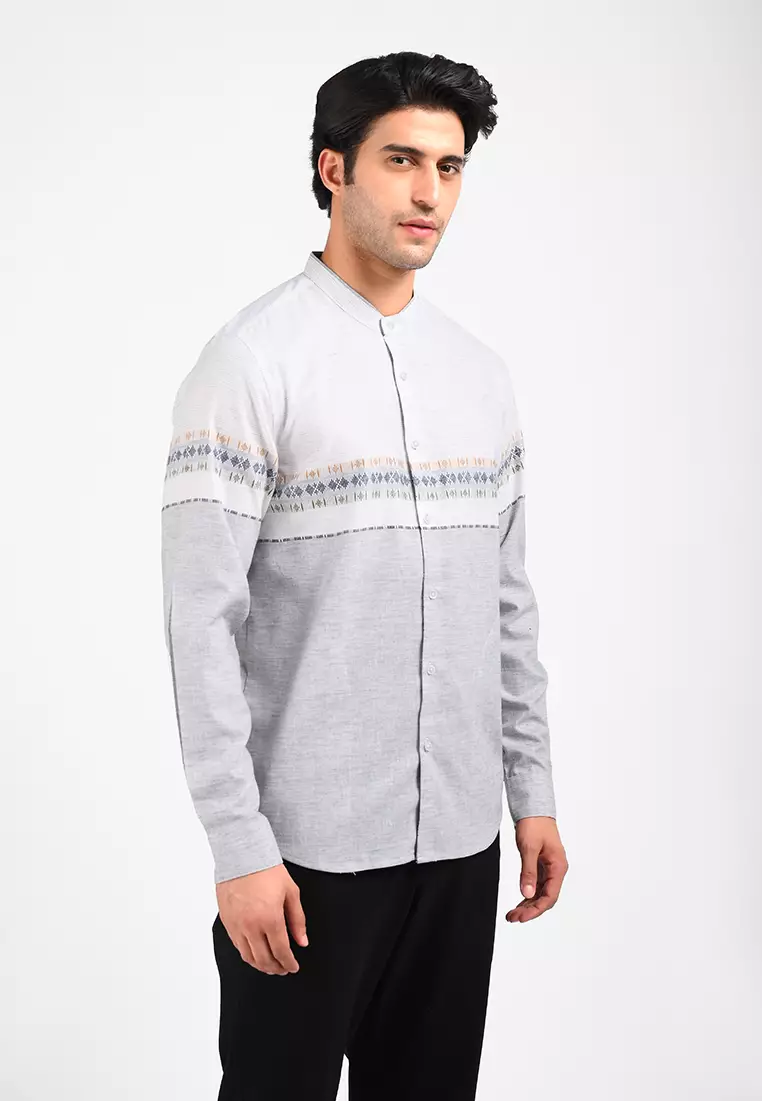 MOC Kemeja Koko Lengan Panjang Pria NAKI-GREY