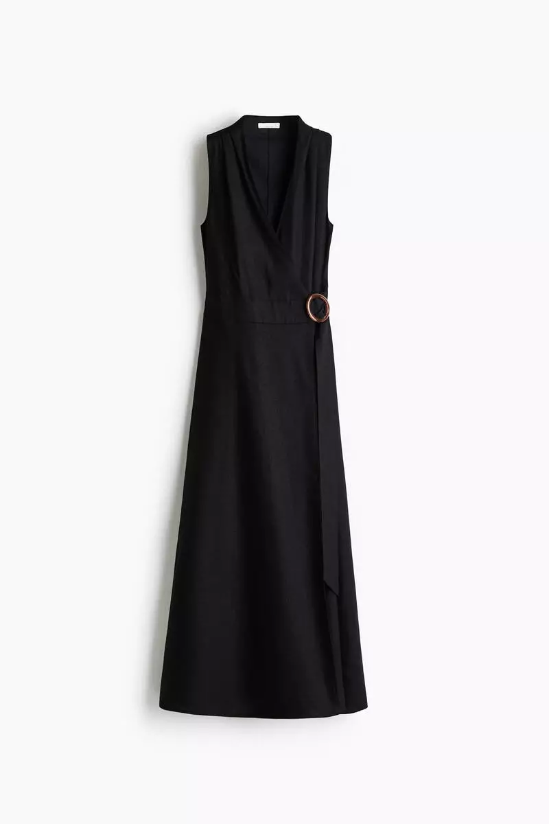 Linen-blend wrap dress