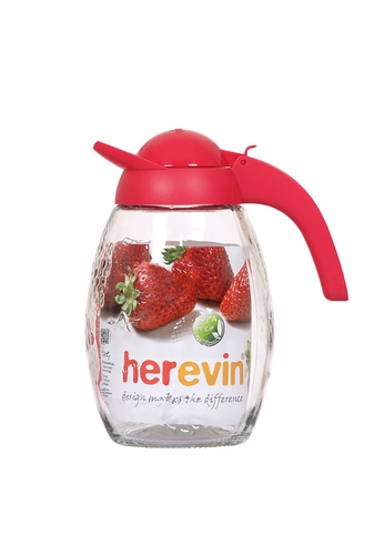 Herevin Herevin 1600ML Embossed Jug / Liquid Dispenser / Glass Jug with Lid / Fridge Jug / Glass Pitcher / Glass Jug / Juice Pitcher - Red F616EHL347A813GS_1
