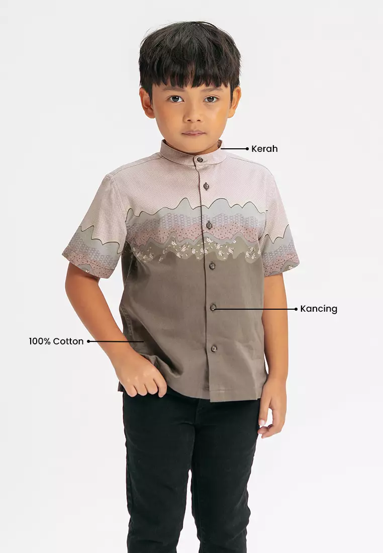 MANZONE - Shams SS Junior - Kemeja Koko Shanghai Anak Lengan Pendek - Beige