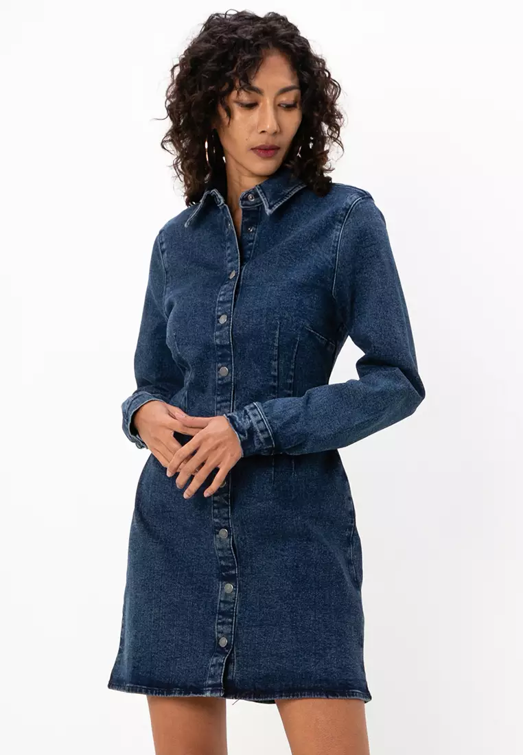 Womens denim shift dress discount