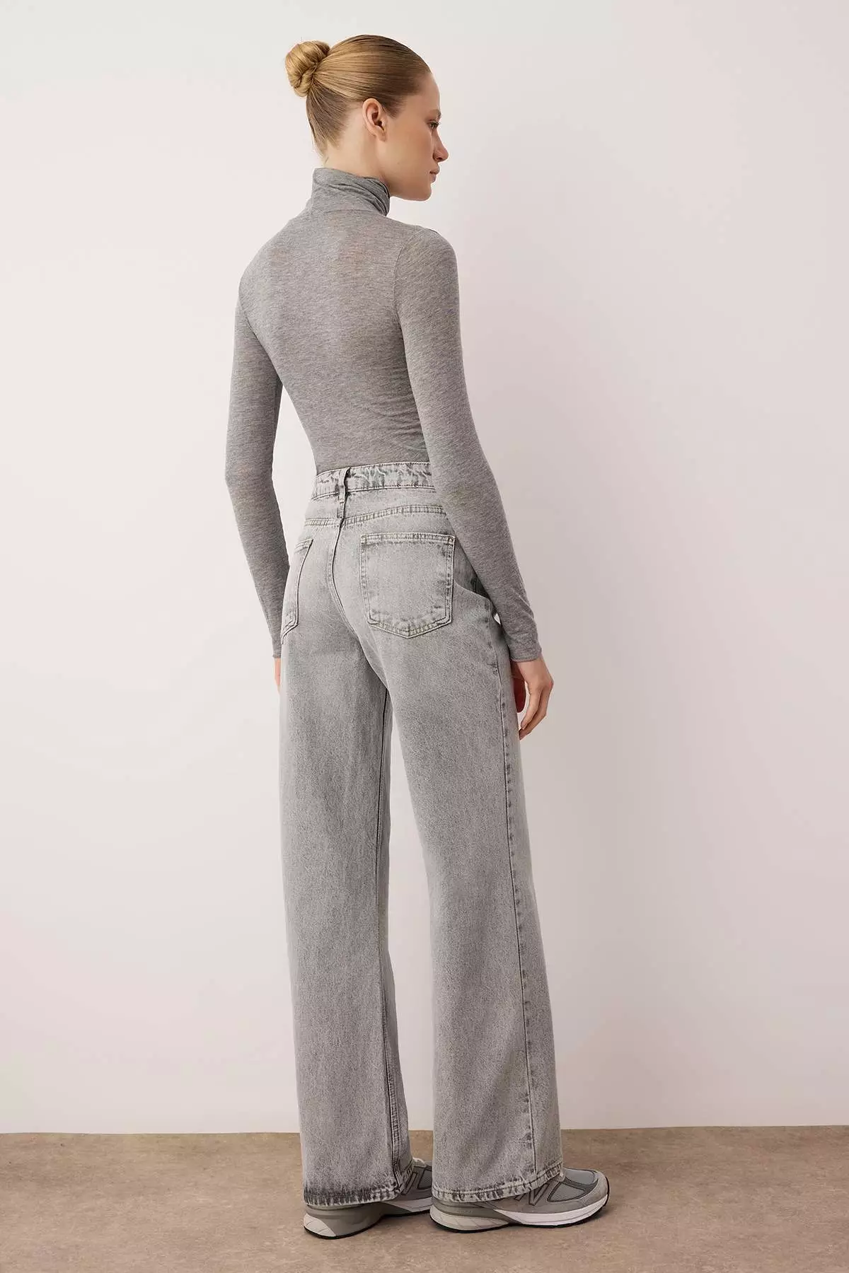 Gray High Waist Wide Leg Wide Leg 1% Cotton Non-Stretch Jeans Twoss25Je172