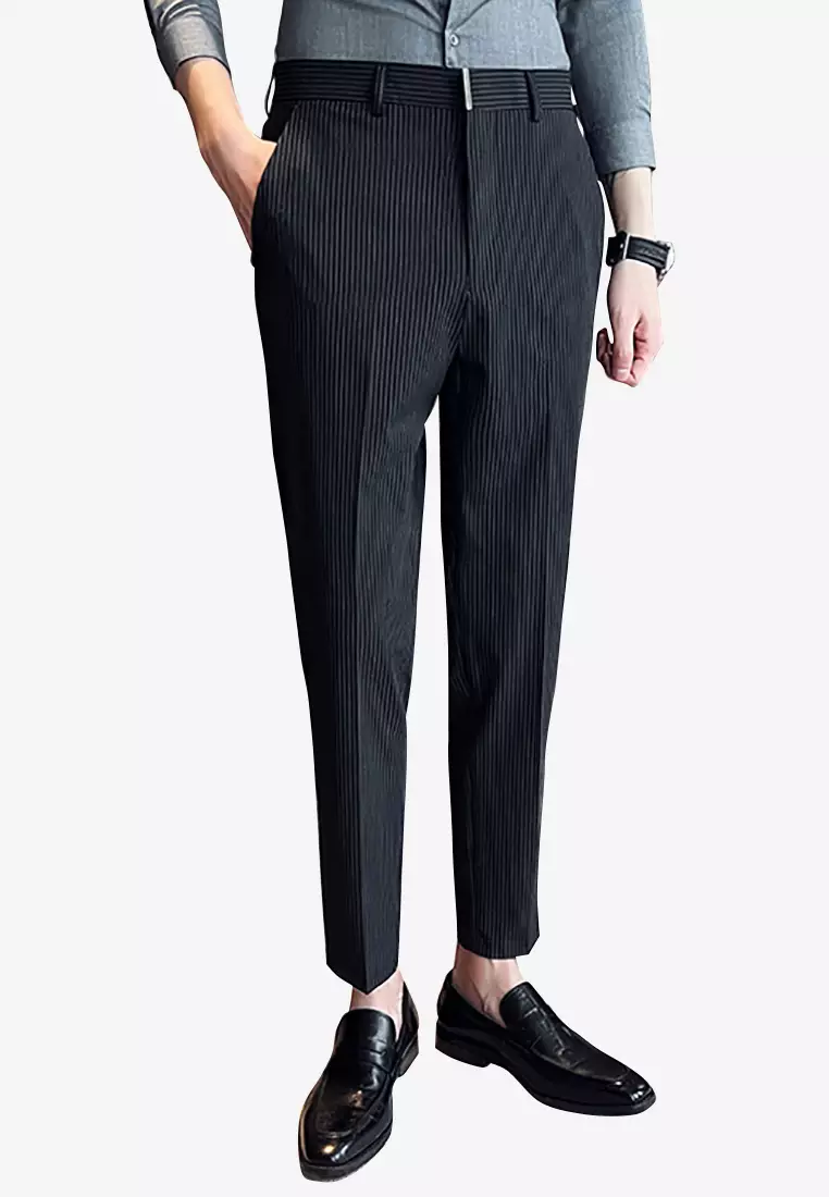 Men s Luxury Stripe Skinny Cropped Trousers