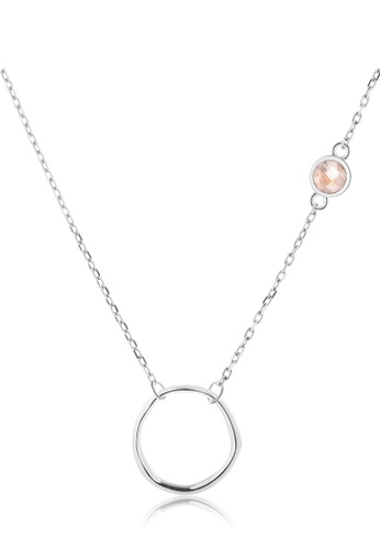 Majade Jewelry pink and silver MAJADE - Asymmetrical Sideway 925 Silver Rose Quartz Necklace 726B9ACD7A159AGS_1