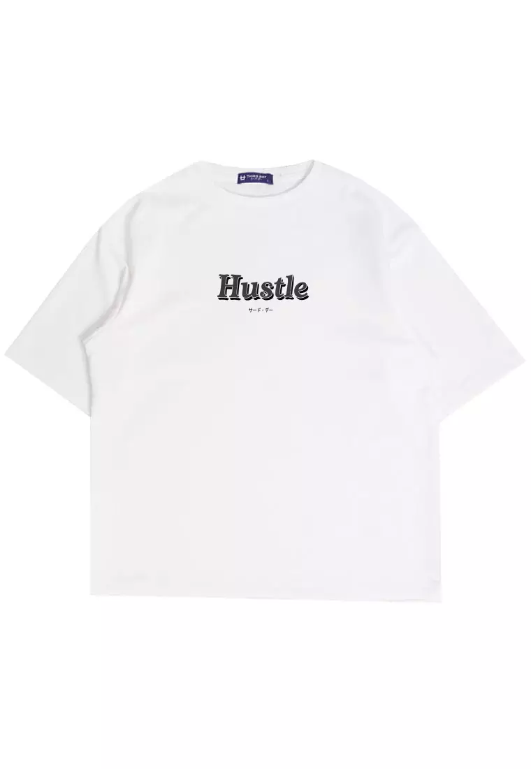 MTU70 Kaos Oversize Gym Bahan Scuba "hustle" putih