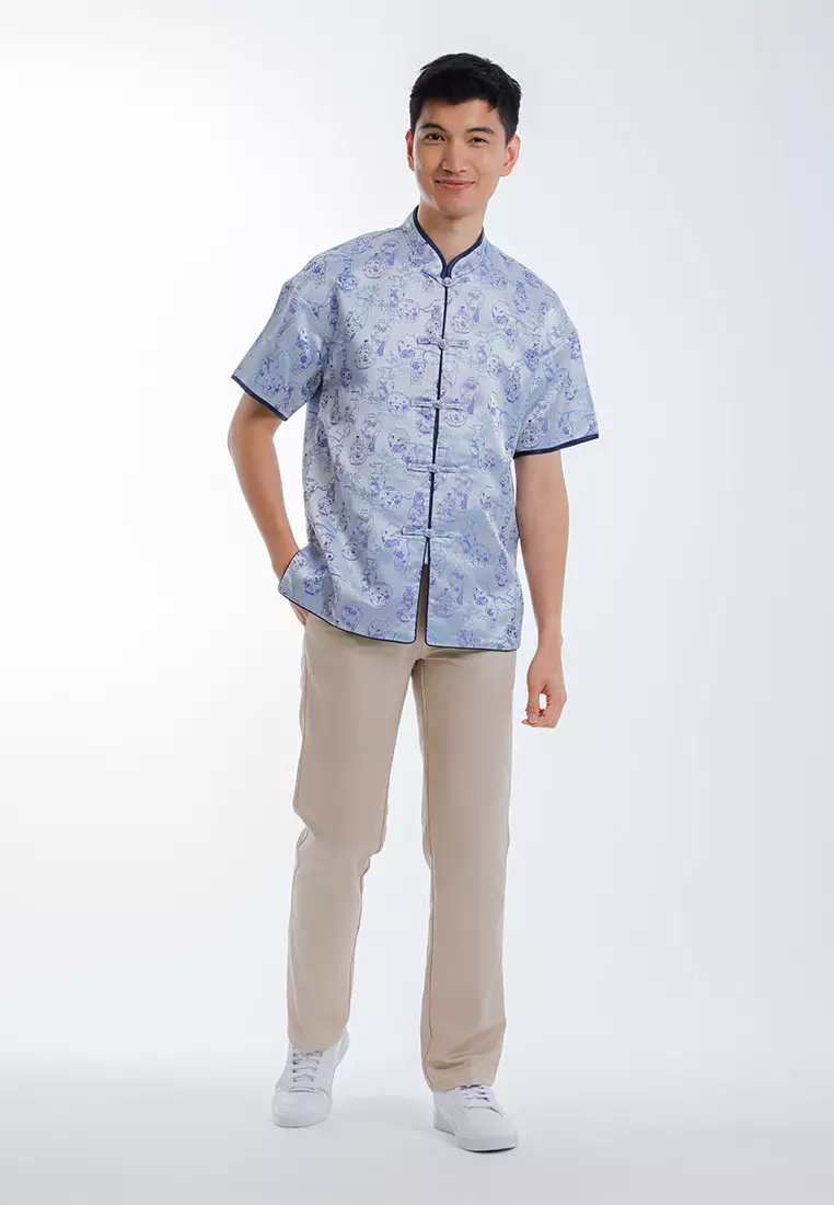 Byford Mens CNY Tang Fu Jacquard Short Sleeve - 3426904Z-91Silver