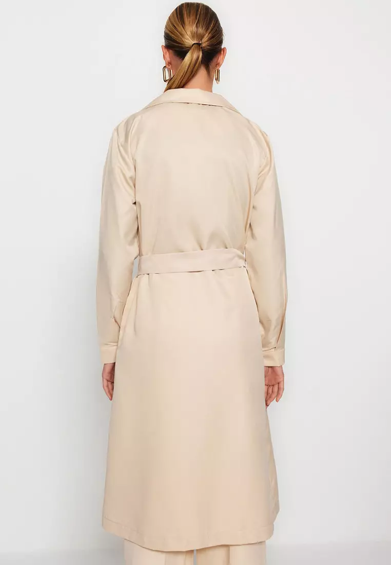 Damen - Maxi-Steppmantel mit Kapuze Hellkaki | DE