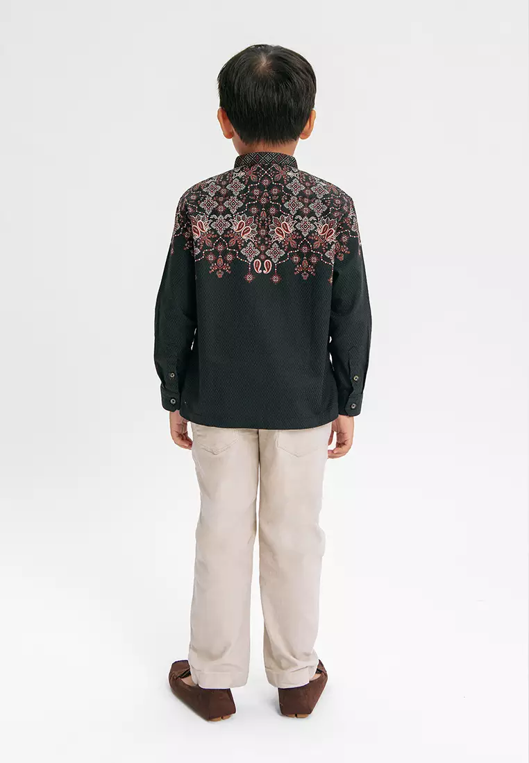 MANZONE - Mahnoor LS Junior - Kemeja Koko Shanghai Anak Lengan Panjang - Black Warna Black